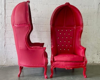 French Balloon Chair Throne Chair *2 Available* High-Back French Canopy Red Chair Red Leather Interior Design