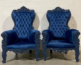 Dark Blue Midsize Throne Chair Blue Velvet *3 IN STOCK* French Throne Chair Throne Blue Tufted Blue Throne Chair Rococo Vintage Chair