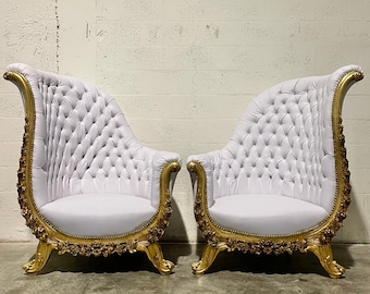 French Chair Tufted Chair White Leather *2 Available* French Chair Vintage Chair Vintage Furniture Chair Tufted Rococo Interior Design