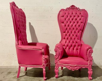 Pink Throne Chair 75"H Pink Leather Chair *2 LEFT* French Chair Throne Pink Leather Chair Tufted Pink Throne Chair Rococo Vintage Chair