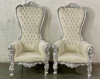 Silver Throne Chair Tufted Velvet Beige/Ivory Chair 1 LEFT French Tufted Chair Throne Chair Tufted Silver Frame Throne Chair Rococo Interior
