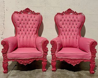 2 Available in Stock* Pink Throne Midsize Chair Rental Chair Interior Design Rococo Furniture Baroque Gold Pink Tufted Chair Pink Leather