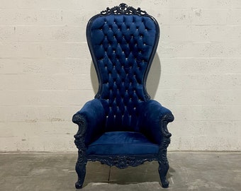 Blue Throne Chair Blue Velvet Chair French Tufted Chair Throne Tufted Velvet Chair Tufted Blue Frame Throne Chair Rococo Interior Design
