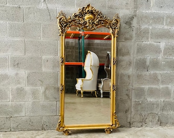 French Mirror *1 in Stock Left* French Baroque Mirror Rococo Mirror Antique Mirror 5 Feet Tall Gold Leaf Antique Furniture Interior Design