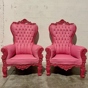 2 Available in Stock* Pink Throne Midsize Chair Rental Chair Interior Design Rococo Furniture Baroque Gold Pink Tufted Chair Pink Leather