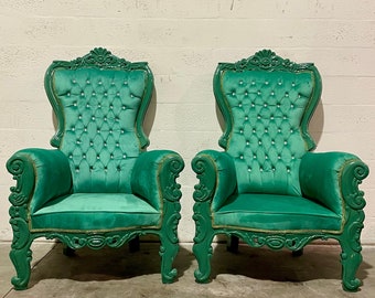 1 Left in Stock Green Throne Chairs Midsize Throne Rental Chair Interior Design Rococo Furniture Baroque Gold Pink Tufted Chair Green Velvet