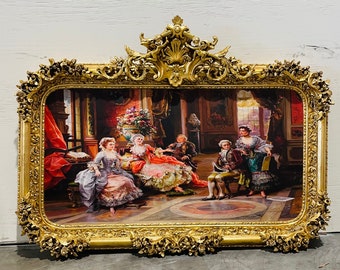 French Painting Print 55"W (Print on Velvet Fabric) French Art Baroque Rococo Frame Interior Design French Decor *In Stock*