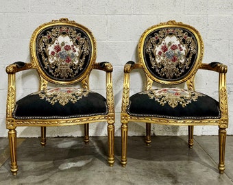 French Chair Black Chair Black Velvet Chair Rococo Baroque Chair Interior Design *2 Available in Stock*