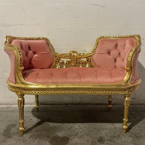 French Tufted Bench Mauve Pink Chair French Bench Tufted Bench Vintage Furniture Antique Baroque Rococo Interior Design Vintage Chair