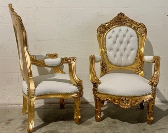 White French Tufted Chair *4 In Stock* French Tufted Leather White Vintage Furniture Antique Baroque Furniture Rococo Vintage Chair