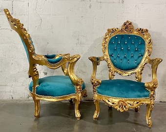 French Chair Tufted Sofa Vintage Chair *5 Piece Set Available* French Teal Chair Velvet Vintage Furniture Chair Frame Rococo Interior Design