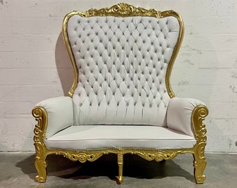 Only 1 Left in Stock* Gold Throne Chair Double Throne 2 Seater White Leather Chair French Tufted Chair Throne Chair Tufted Gold Frame Rococo