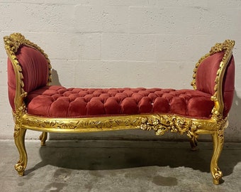 Marquis French Chair Tufted Bench Velvet French Bench Vintage Chair Vintage Furniture Chair Tufted Gold Frame Rococo Interior Design