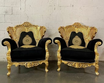 French Chair Vintage Chair *5 Piece Set Available* Sofa Tufted Chair Red Velvet Black Vintage Furniture Chair Frame Rococo Interior Design