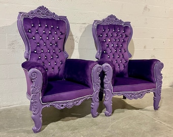 Purple Midsize Throne Chair Purple Velvet *2 IN STOCK* French Throne Chair Throne Purple Velvet Tufted Purple Throne Chair Rococo Vintage