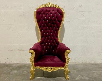 Gold Throne Chair Burgundy Velvet Chair French Tufted Chair Throne Tufted Velvet Chair Tufted Gold Frame Throne Chair Rococo Interior Design