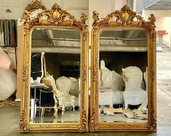 A Pair* French Mirror French Baroque Mirror Rococo Mirror Antique Mirror 5 Feet Tall Gold Leaf Antique Furniture French Interior Design