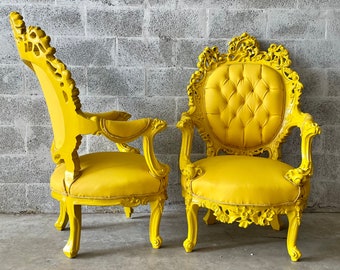 Rococo Tufted Chair 2 Available French Tufted Vintage Furniture Antique Baroque Furniture Leather Yellow Chair Interior Design Vintage Chair