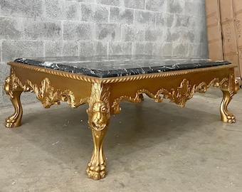 French Table Coffee Marble 59" Long Vintage Style Vintage Furniture Baroque Rococo Interior Design Lion Table French Vintage Table