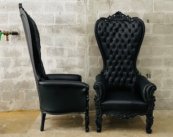 Black Throne *2 LEFT* Chair Black Leather Chair French Tufted Chair Throne Black Leather Chair Tufted Black Frame Throne Chair Rococo