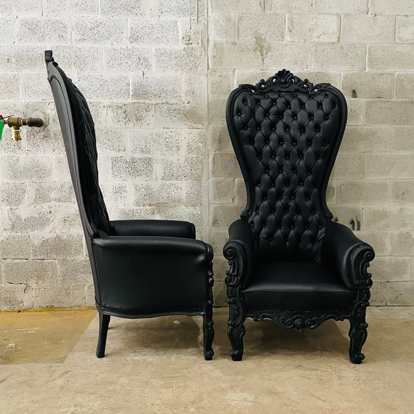 Black Throne *2 LEFT* Chair Black Leather Chair French Tufted Chair Throne Black Leather Chair Tufted Black Frame Throne Chair Rococo