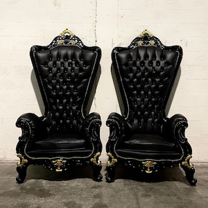 2 in STOCK Black Throne Chair Black Leather Chair French Tufted