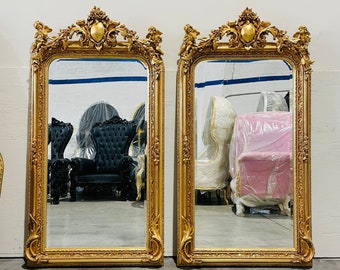 French Mirror *a pair* Baroque Mirror Rococo Mirror Antique Mirror 5 Feet Tall Gold Leaf Antique Furniture French