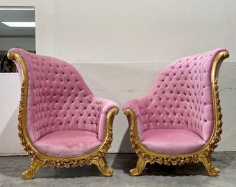 French Chair Tufted Chair Pink Velvet *2 Available* French Chair Vintage Chair Vintage Furniture Chair Tufted Rococo Interior Design