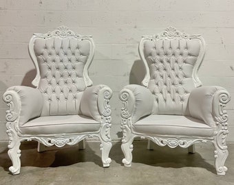White Midsize Throne Chair White Leather *2 In Stock* French Throne Chair White Leather Tufted White Throne Chair Rococo Vintage Chair