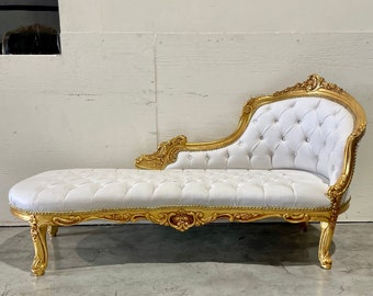 Vintage Chaise Lounge Furniture White Leather Sofa Gold Settee French Chaise Lounge Baroque Furniture Rococo Interior Design