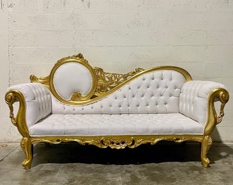Vintage Chaise Lounge Furniture White Leather Sofa Gold Settee French Chaise Lounge Baroque Furniture Rococo Interior Design