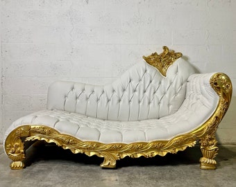 Rococo Chaise Lounge Vintage Settee French Furniture Vintage Baroque Settee Interior Designer Tufted Settee Leather French Sofa