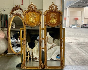 A Pair* Baroque Mirror Antique Mirror Rococo Gold Leaf French Mirror Floor Woman Face Mirror Interior Design