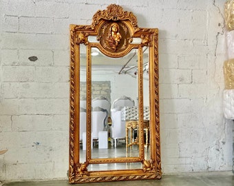 French Mirror Large 88"H x 43"W French Baroque Mirror Rococo Mirror Antique Mirror  Gold Leaf Antique Furniture French Interior Design