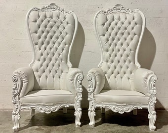 White Throne Chair White Leather Chair *2 Available French Tufted Chair Throne Chair Tufted White Frame Throne Chair Rococo Interior Design