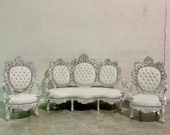 Silver Throne Chair White Leather Chair 4 Available French Tufted Chair Throne Chair Tufted Silver Frame Throne Chair Rococo Interior Design