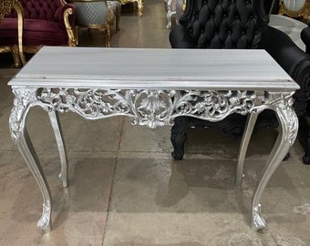 French Table Silver French Console Table White Marble Baroque Furniture Rococo Table French Furniture Baroque Console Marble Table