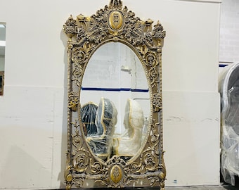 French Mirror 7.8” Feet *1 In Stock* Baroque Mirror Rococo Mirror Antique Mirror Vintage Mirror Gray with Gold Accents Antique Furniture