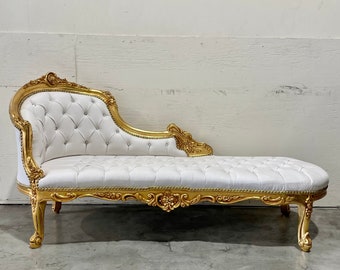 Vintage Chaise Lounge Furniture White Leather Sofa Gold Settee French Chaise Lounge Baroque Furniture Rococo Interior Design