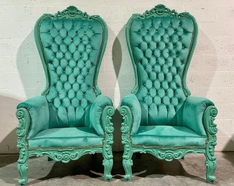 Green Throne Chair Green Velvet Chair *2 LEFT* French Chair Throne Green Velvet Chair Tufted Gold Throne Chair Rococo Vintage Chair