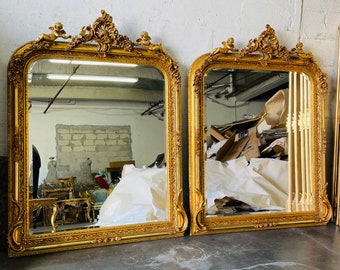 A Pair* French Mirror French Baroque Mirror Rococo Mirror Antique Mirror 57" Tall Gold Leaf Antique Furniture French Interior Design