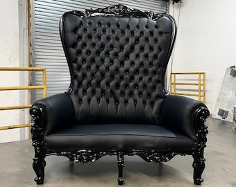 Black Throne Chair Double Throne 2 Seater Black Leather Chair *1 Left* French Tufted Chair Throne Chair Tufted Black Frame Rococo