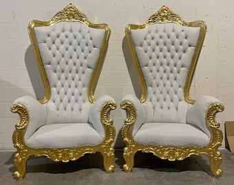 White Throne Chair White Leather Chair *2 LEFT* French Chair Throne White Leather Chair Tufted Gold Throne Chair Rococo Vintage Chair