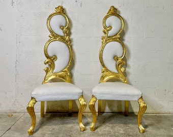 Italian Baroque Throne Chair *2 Available* High Back Reproduction White Leather Furniture French Chair Rococo Furniture Interior Design