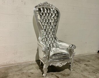 Silver Throne Chair Silver Leather Chair *2 in Stock* French Tufted Chair Throne Chair Tufted Throne Chair Rococo Interior Design