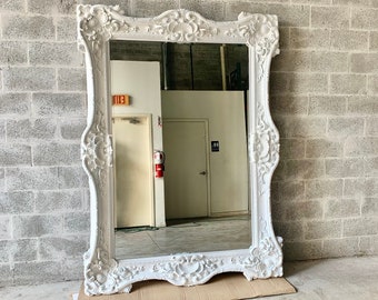 French Mirror White Lacquer *1 Left in Stock* Interior Design Baroque Mirror French Furniture 5.5"FT x 7.5"FT Rococo White Mirror Vintage