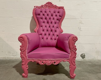 1 Left in Stock* Pink Throne Midsize Chair Rental Chair Interior Design Rococo Furniture Baroque Gold Pink Tufted Chair Pink Leather