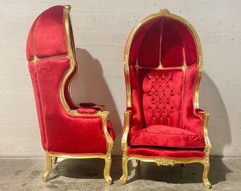 Holiday Chair Santa Chair French Balloon Chair Throne Chair *1 Left* High-Back Reproduction Gold Chair Tufted Red Velvet Canopy Chair