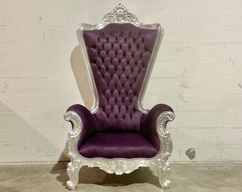 Silver Throne Chair Purple Velvet Chair *1 LEFT* French Chair Throne White Leather Chair Tufted Silver Throne Chair Rococo Vintage Chair
