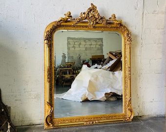 French Mirror French Baroque Mirror Rococo Mirror Antique Mirror 57" Tall Gold Leaf Antique Furniture French Interior Design